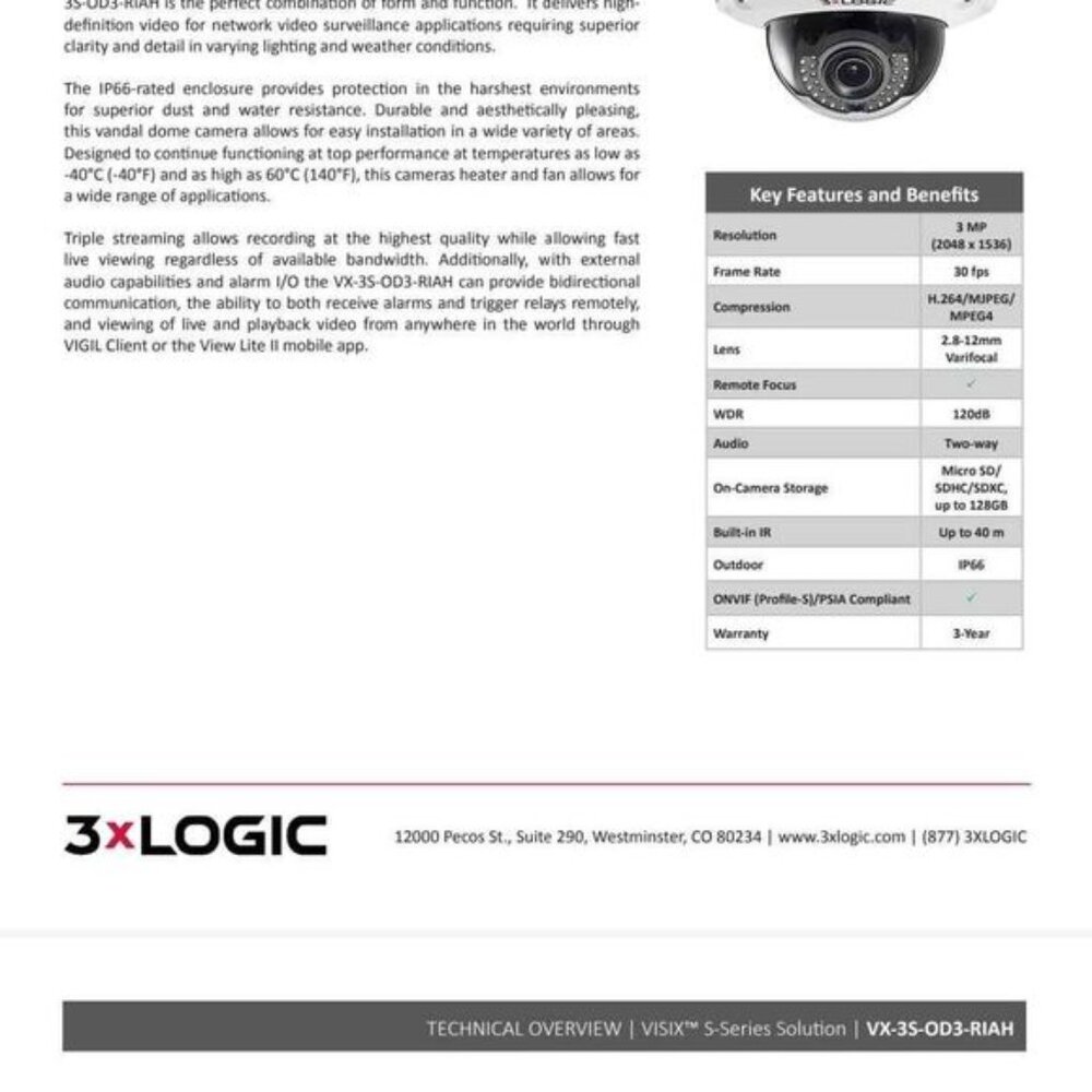 3xLOGIC VISIX 3MP Outdoor Infrared LED Heated HD Network Dome Camera Security - Picture 9 of 9